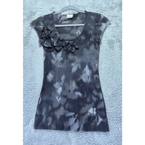 Johnny Heaven Womens Medium Top Short Sleeve Gray Black Y2K‎ Style Floral Accent